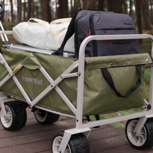 outverve heavy duty folding camping wagon with off road wheels, olive green, 265 lbs capacity, 150l large capacity collapsible utility cart for camping, beach, garden