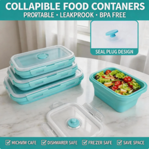 collapsible silicone food containers | leakproof camping lunch box