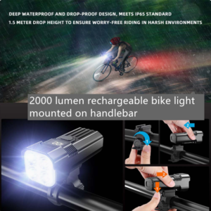 2000 lumen rechargeable bike light, waterproof led front headlight